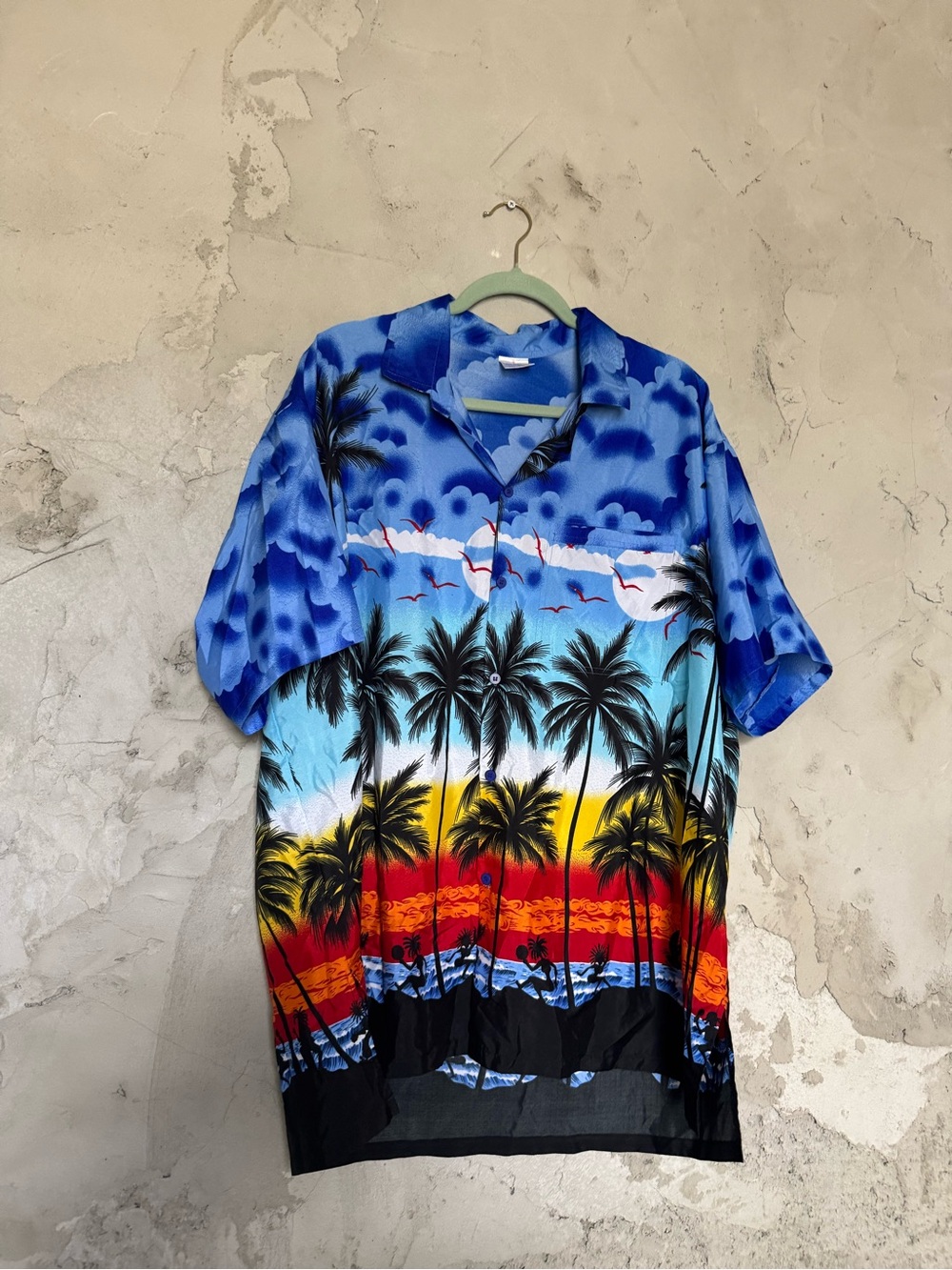 Men's Blue Tropical Palm Print Short-Sleeve Shirt